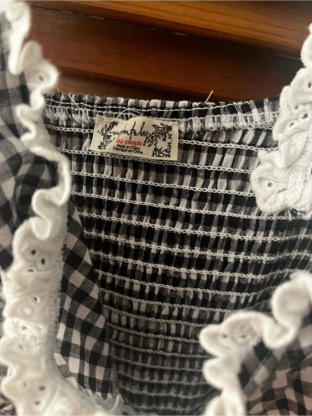 Black & White Gingham Ruffle Trim Bodysuit Free People - Picture 3 of 4
